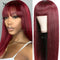 Xrs Beauty Hair Burgundy Wig with Bangs Long Straight Human Hair 13x4 Lace Front Wig [CFW05]