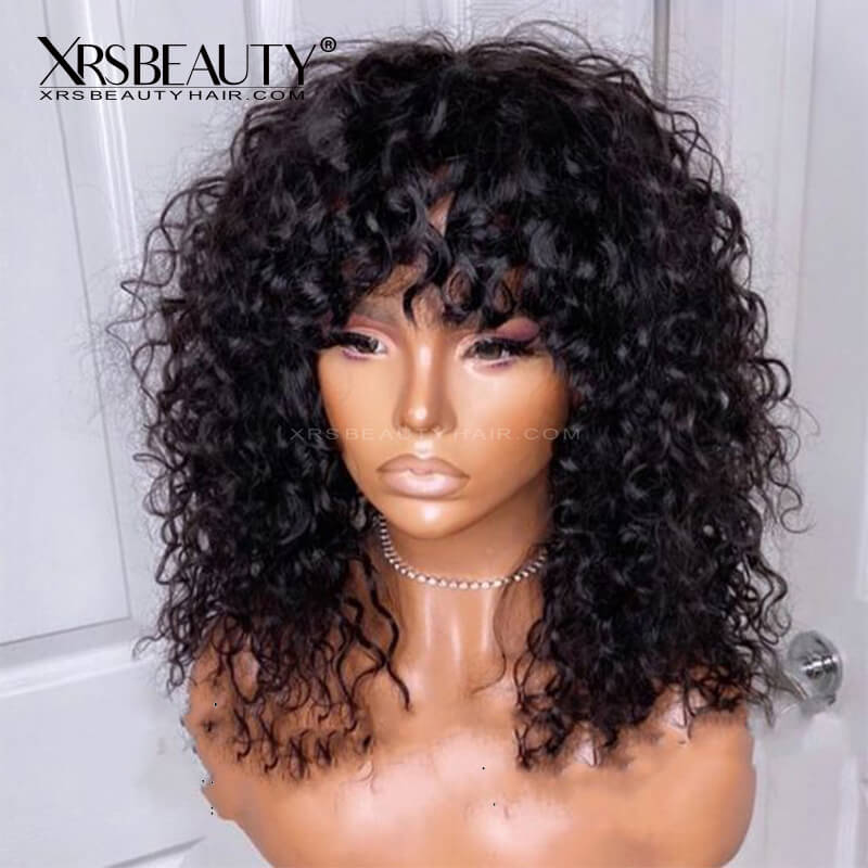 Xrs Beauty Hair Curly Bob Wig With Bangs Human Hair 13x4 Swiss Lace Front Wig [BOB28]