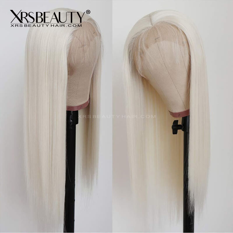 Xrs Beauty Hair Long Straight Platinum Blonde Human Hair 13x4 Transparent Lace Front Wig [CFW40]