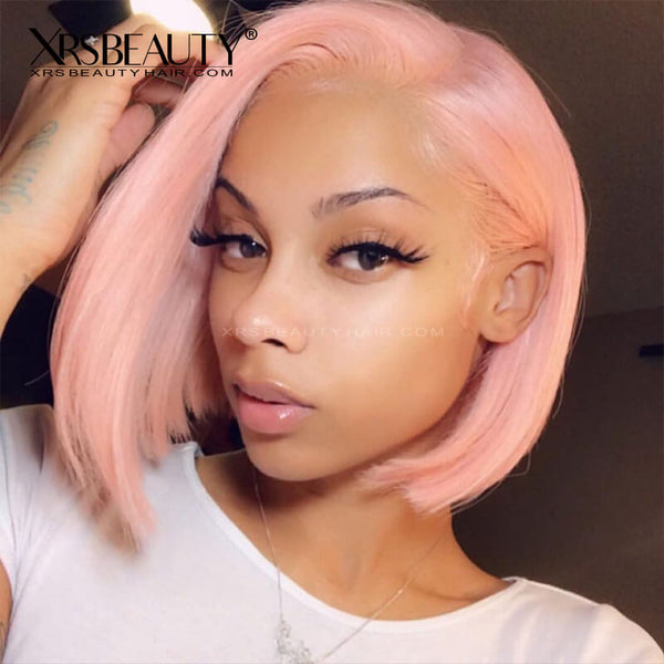 Xrs Beauty Hair Straight Blunt Cut Pink Bob Wig 13x4 Invisible Lace Front Human Hair Wig [BOB19]