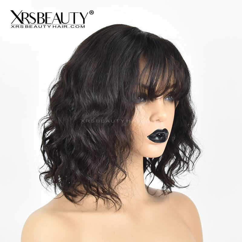 Xrs Beauty Hair Short Wavy Bob Wig with Bangs Human Hair Lace Front Wig [BOB29]