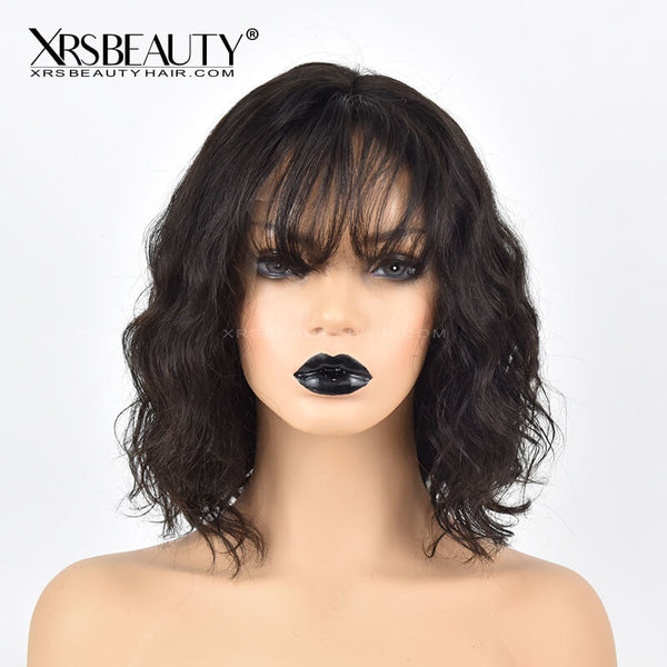 Xrs Beauty Hair Short Wavy Bob Wig with Bangs Human Hair Lace Front Wig [BOB29]