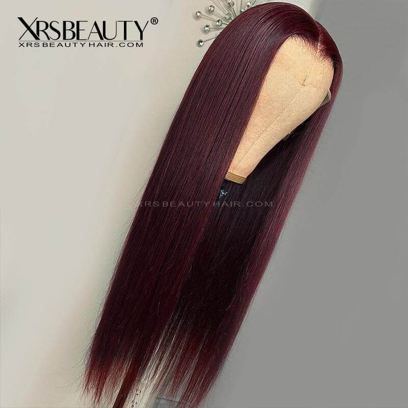 Xrs Beauty Hair Burgundy Straight Human Hair 13x4 Lace Frontal Wig [CFW03]