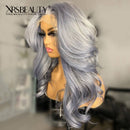 Xrs Beauty Hair Grey Human Hair Lace Front Wig 13x4 Transparent Frontal Lace Wavy Hair [CFW23]