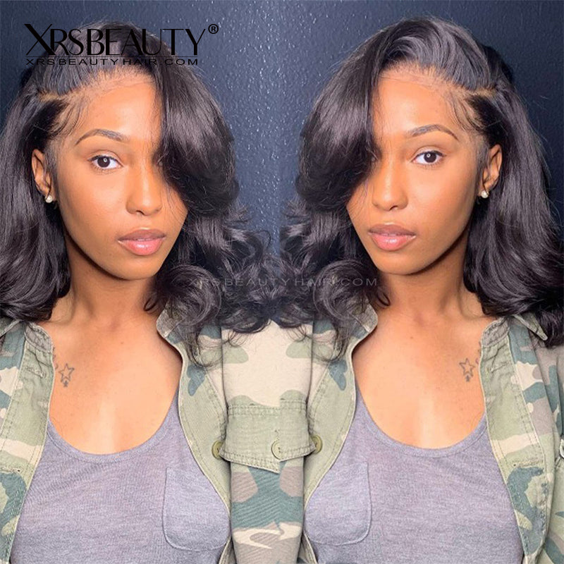 Xrs Beauty Hair 13x4 Lace Front Wavy Bob Wig Human Hair Free Part Pre Plucked Hairline [BOB04]