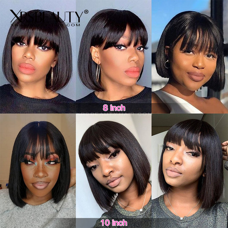 Xrs Beauty Hair Short Straight Bob Human Hair Lace Wig With Bangs [BOB24]