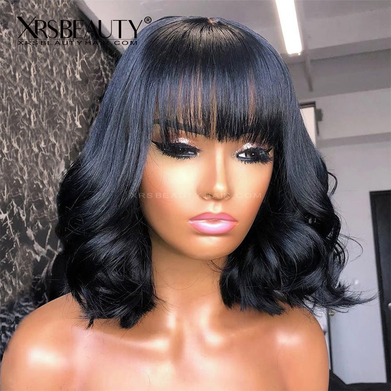 Xrs Beauty Hair Loose Body Wave Bob Lace Front Human Hair Wig With Bangs [BOB36]