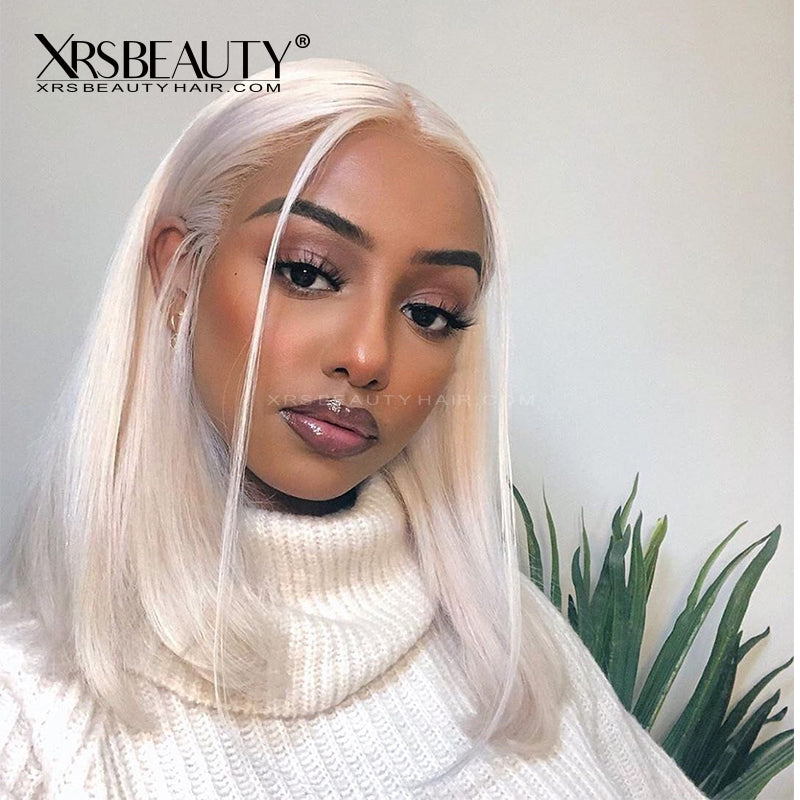 Xrs Beauty Hair Long Straight Platinum Blonde Human Hair 13x4 Transparent Lace Front Wig [CFW40]