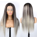 Transparent Platinum Highlights Blonde 13x5x2 T Part Human Hair Wigs 613 Lace Front Wig Ombre Half Black Hair Transparent Lace Wigs