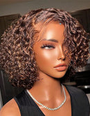 Jessies Wig Brown Color Short Curly 13x4 Bob Lace Front Wig Glueless HD Lace Human Hair Wigs