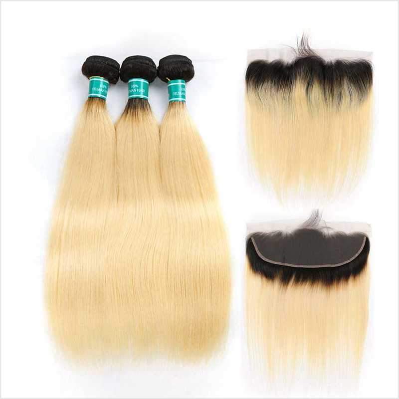 Ali Grace Straight Hair Bundles 3 Pcs With 13x4 Lace Frontal T1B/613 Color