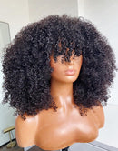 Jessies Wig Double Drawn 4b 3C Afro Kinky Curly Bob Wigs With Bangs Capless Fringe Human Hair Wigs