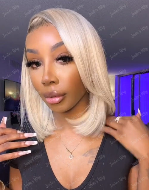 Jessies Wig Ombre Ash Blonde Straight 13x4 Lace Front Bob Wig Glueless Human Hair Wigs