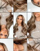 Jessies Wig Highlight Platinum Ash Blonde Wavy Human Hair Wig With Dark Roots Body Wave Lace Front Wigs