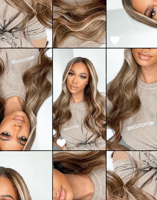 Jessies Wig Highlight Platinum Ash Blonde Wavy Human Hair Wig With Dark Roots Body Wave Lace Front Wigs