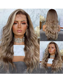 Jessies Wig Highlight Blonde Wavy Human Hair Wig With Dark Roots Body Wave Lace Front Wigs