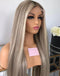 Jessies Wig Glueless Ash Blonde Wig With Dark Roots Ombre Colored Straight 13x4 Lace Frontal Wig