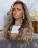 Jessies Wig Highlight Blonde Wavy Human Hair Wig With Dark Roots Body Wave Lace Front Wigs