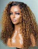 Jessies Wig Ombre Honey Blonde Curly Human Hair Lace Front Wigs Real HD Lace