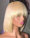 Jessies Wig Blonde Bob Cut Human Hair Lace Front Closure Wigs With Bang