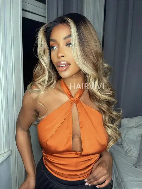 Hairvivi Isabella Blonde Hair With Frontal Highlights Glueless Lace Front Wig