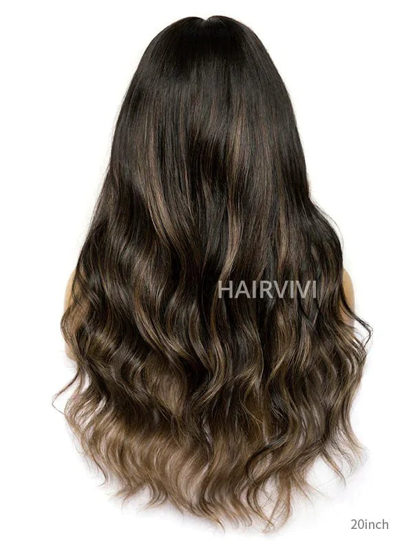 Hairvivi Addison Natural Black Wig With Caramel Blonde Highlights 180% Density HD Lace