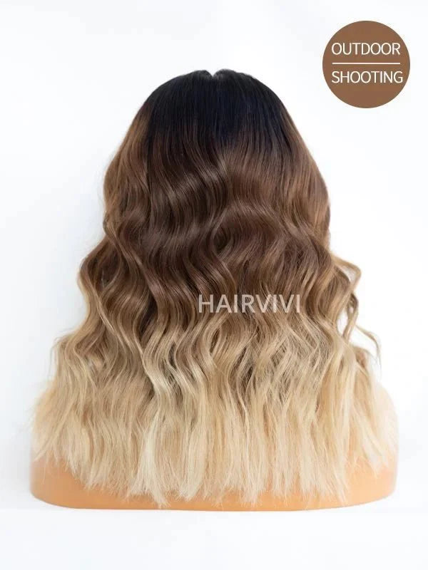 Hairvivi Leah Blonde Wig With Dark Roots 180% Density Human Hair Transparent HD Lace