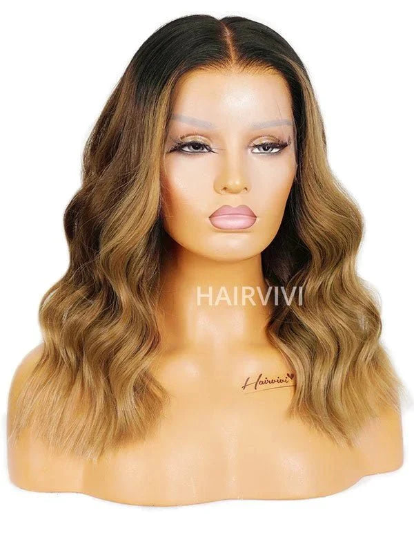 Hairvivi Leah Blonde Wig With Dark Roots 180% Density Human Hair Transparent HD Lace