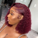 Xrs Beauty Hair Burgundy Curly Human Hair Bob Lace Front Wig 14 Inch 200 Desnity[BOB07]