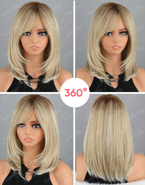 Jessies Wig Ombre Ash Blonde Straight 13x4 Lace Front Bob Glueless Wig Human Hair