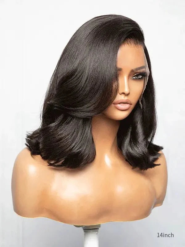 Hairvivi Emery Yaki Bob Wig Side Parting Glueless Lace Frontal Wig