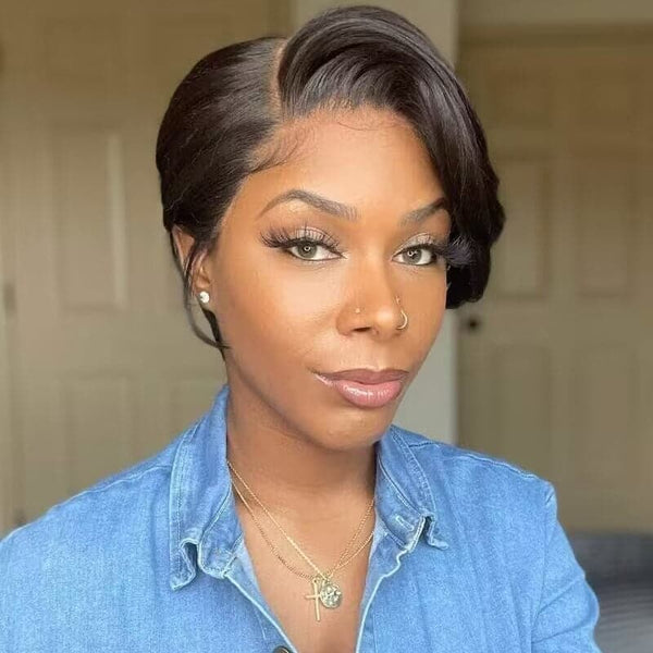 Straight T Part Lace Wig Short Bob Wigs 100% Human Hair Wigs Pixie Cut Wig