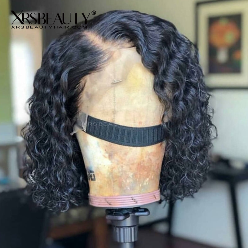 Xrs Beauty Hair Clean Hairline Short Curly 13x4 Lace Front Bob Wig Natural Black Human Hair [BOB06]