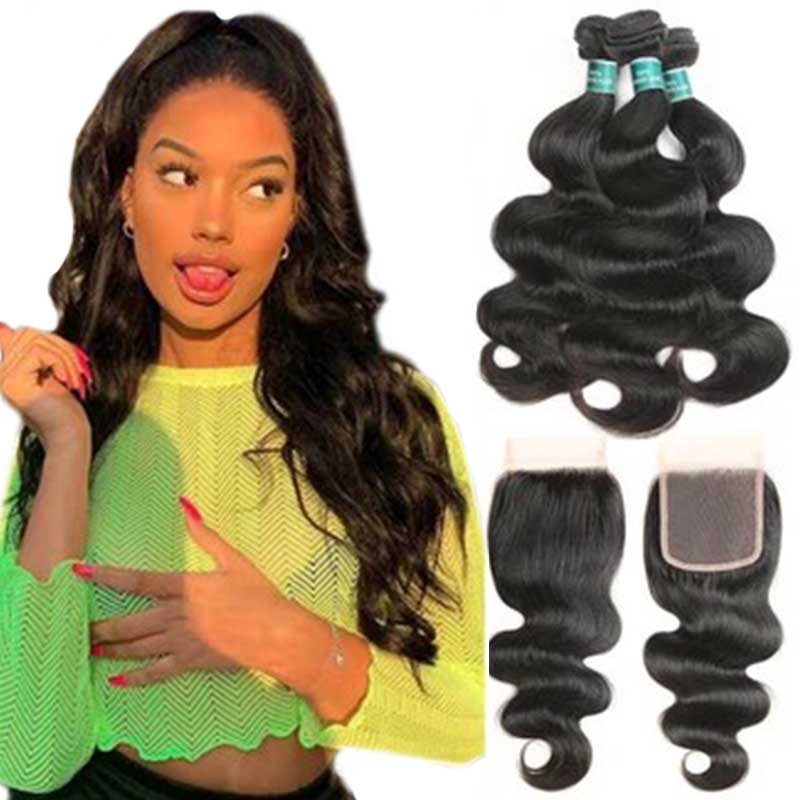 Ali Grace Hair Body Wave Hair Bundles 3Pcs With 4x4 Lace Closure