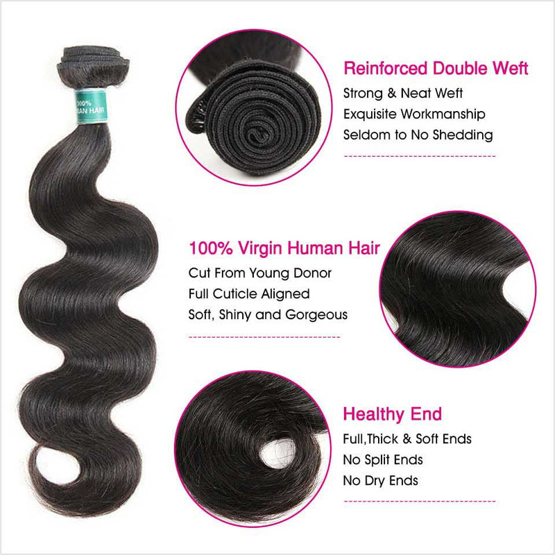 Ali Grace Body Wave Human Hair Bundles 4 Pcs With 4x4 Lace Closure