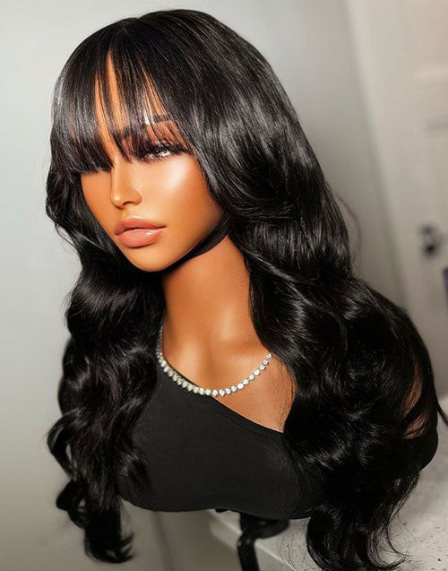 Jessies Wig Glueless 13x5 Body Wave Lace Front Wig With Bangs Crystal HD Lace Human Hair Wig