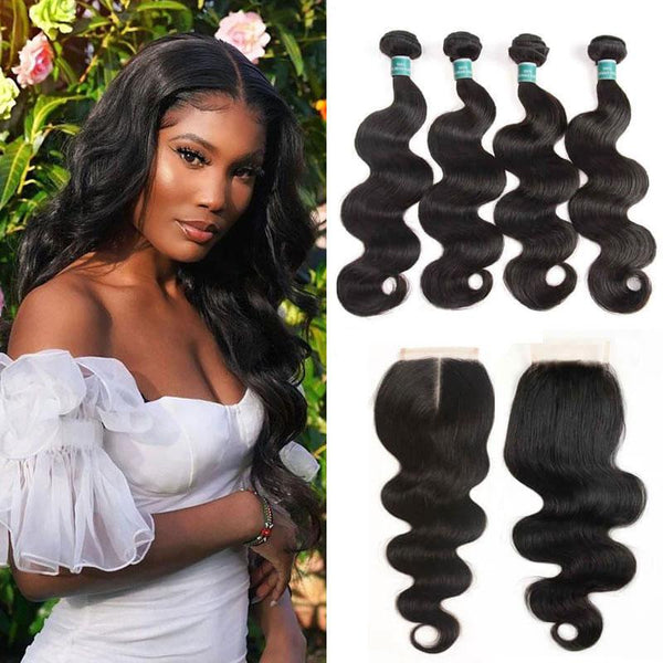 Ali Grace Malaysian Body Wave Hair Bundles 4 Pcs With 4x4 Lace Closure