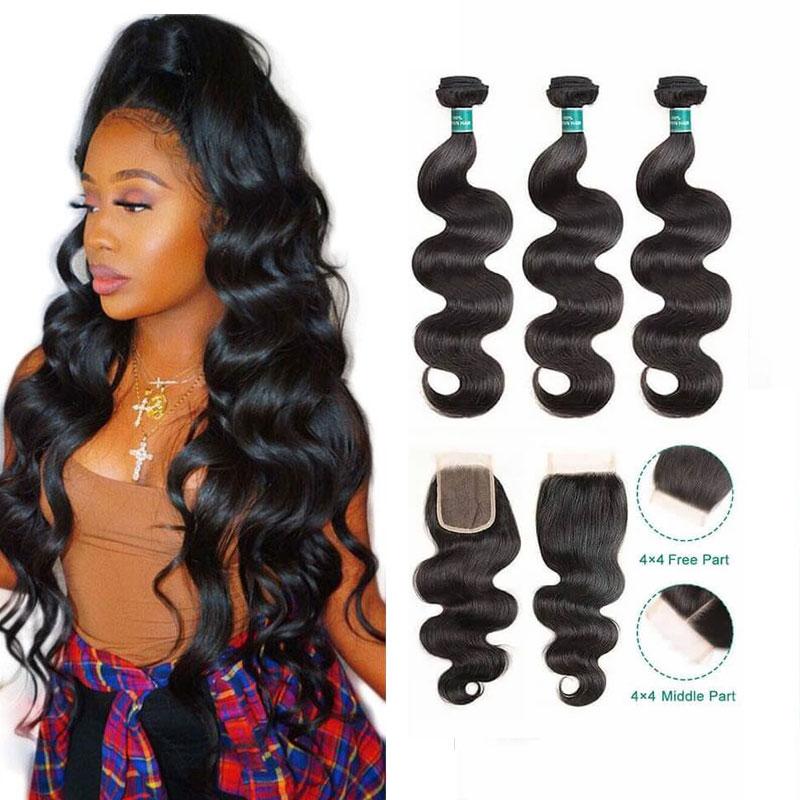 Ali Grace Body Wave Hair Weave 3 Pcs With 4x4 Lace Closure