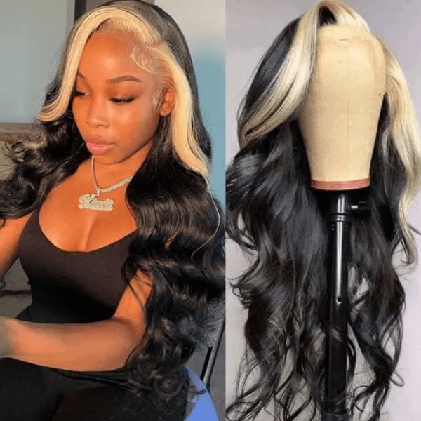 Aligrace 13x4 Lace Body Wave Wigs Blonde Skunk Stripe