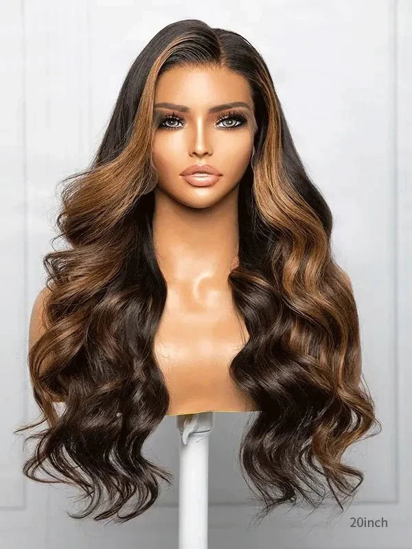 Hairvivi Fallon Brown Lace Front Wig Money Piece Highlights 180% Density Human Hair