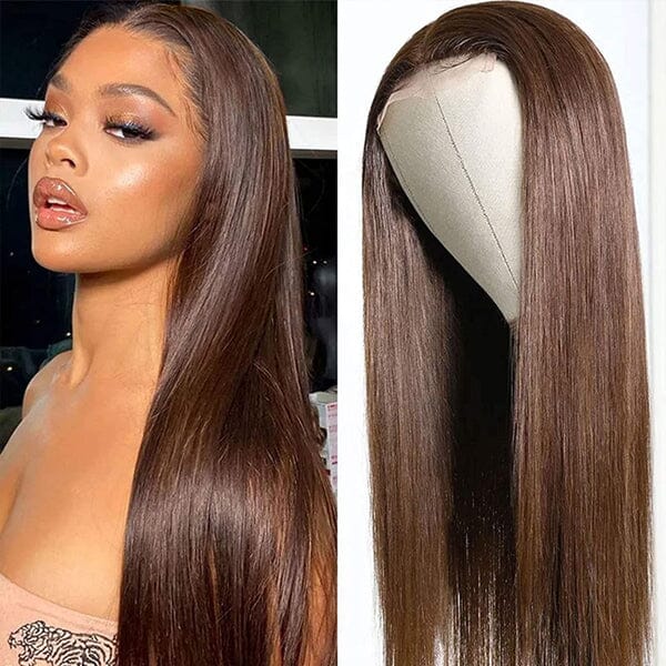 Aligrace 13x4 Lace Straight Wigs #4 Chocolate Brown Color