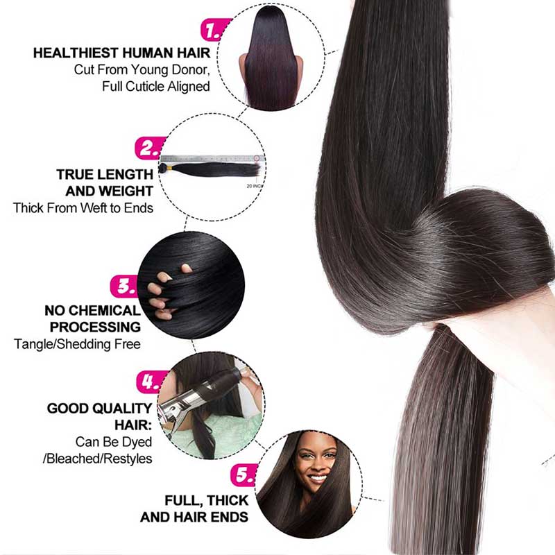 Ali Grace Straight Human Hair 3 Bundles With 4x4 Lace Closure