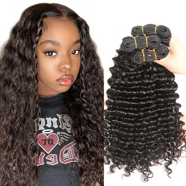 Ali Grace 3 Pcs Deep Wave Hair Bundles Natural Black Color