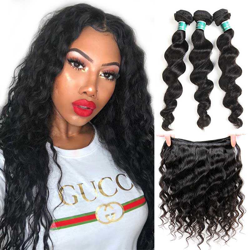 Ali Grace Loose Wave Hair Bundles 3 Pcs with 13*4 Lace Frontal