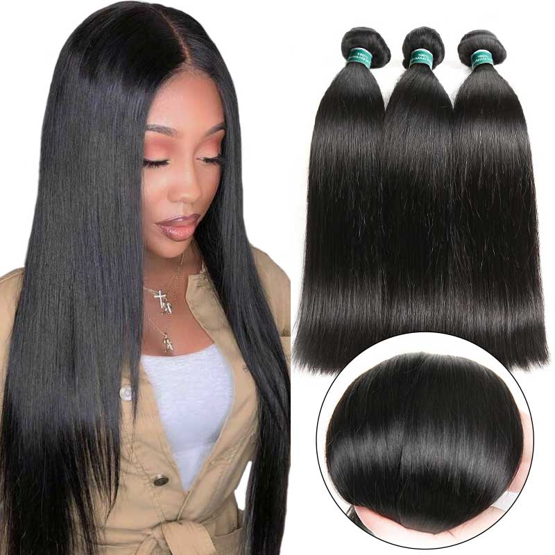 Ali Grace Straight Human Hair 3 Bundles With 4x4 Lace Closure