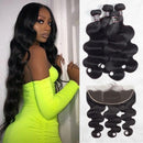 CurlyMe Body Wave Virgin Human Hair 4 Bundles with 13x4 Frontal Natural Black