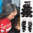 CurlyMe Body Wave Virgin Human Hair 3 Bundles With 4x4/5x5 Closure Natural Black