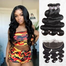 CurlyMe Body Wave Virgin Human Hair 3 Bundles With 13x4 Frontal Natural Black