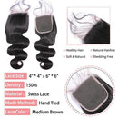 Body Wave Virgin Hair Natural Color 4x4 Lace Closure, 5x5 Lace Closure