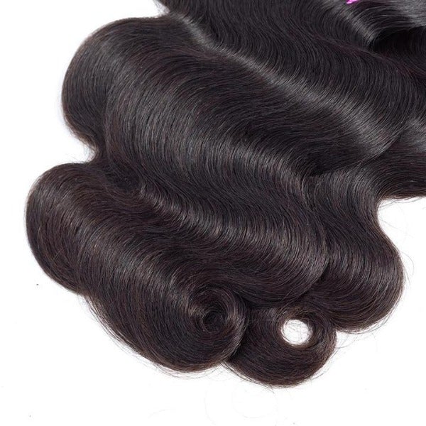 CurlyMe Body Wave Virgin Human Hair 4 Bundles with 13x4 Frontal Natural Black